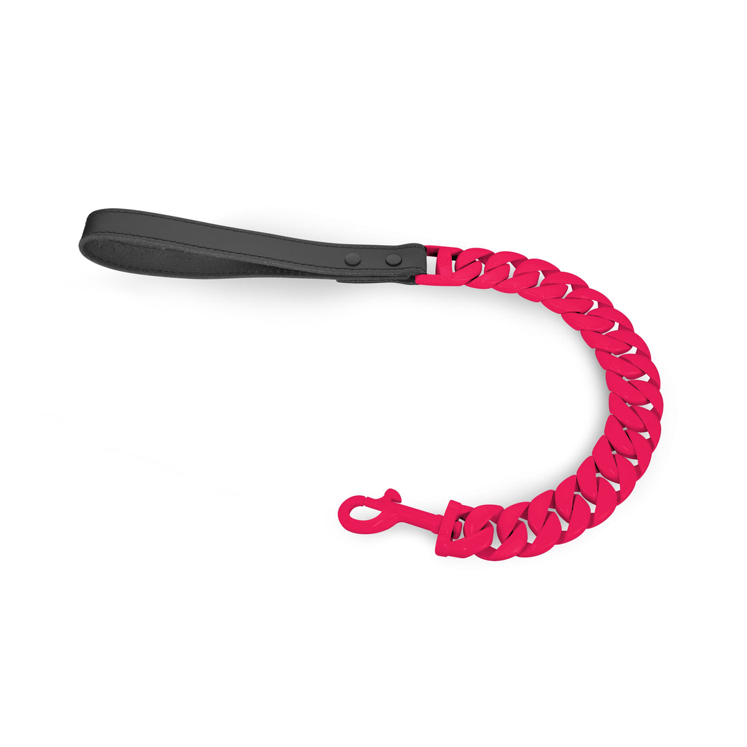 THE BUBBLEGUM Dog Leash - Pink Cuban Link XL Premium Leather Handle
