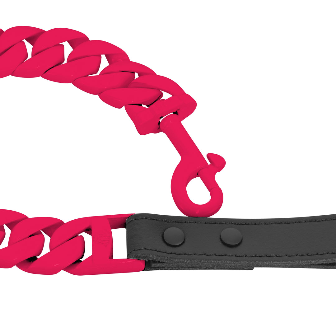 THE BUBBLEGUM Dog Leash - Pink Cuban Link XL Premium Leather Handle