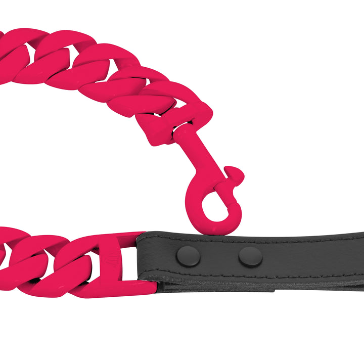 THE BUBBLEGUM Dog Leash - Pink Cuban Link XL Premium Leather Handle
