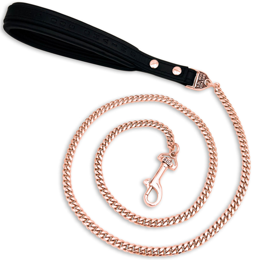 Cubanito Rose dog leash featuring elegant rose gold Cuban link design for XSmall dogs - BIG DOG CHAINS® rose gold luxury dog leash collection