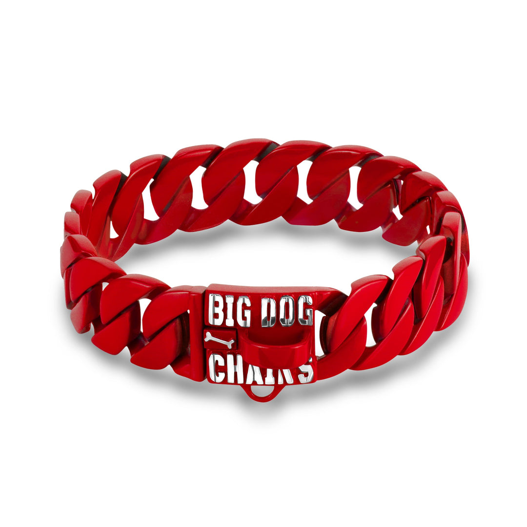 The Diablo 1.75 Inch Red Cuban Link XXL Dog Collar for Dogs Over 80 Pounds XL Bullies Pit Bull Premium Quality - BIG DOG CHAINS®