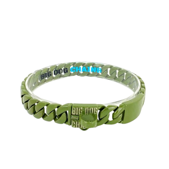 The Apache 1 Inch Glossy OD Green Cuban Link Dog Collar for Medium to Large Dogs 14-30 Inch Neck Premium Quality - BIG DOG CHAINS®