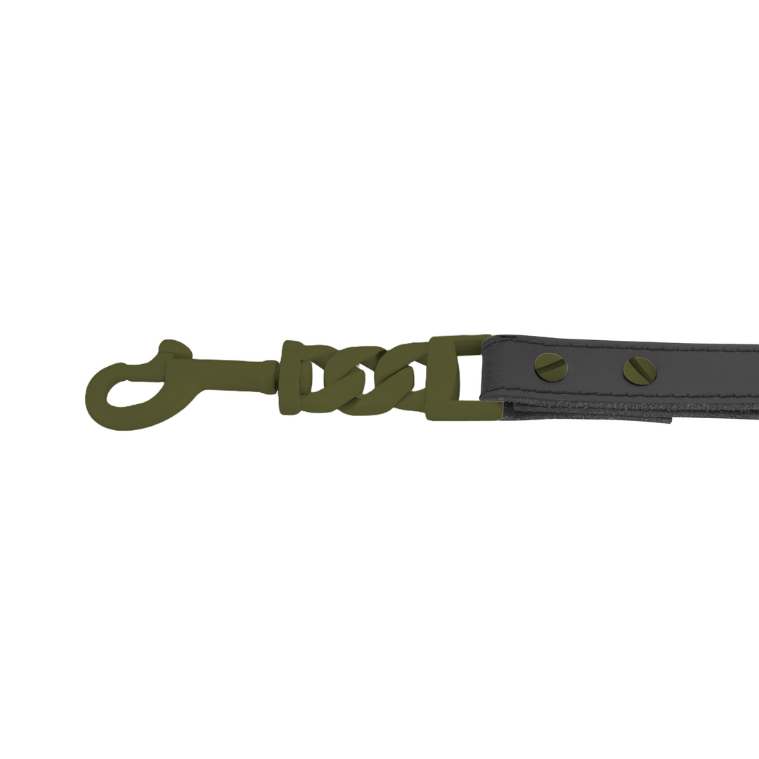 The Marine PROXY Leash Tactical Military Green Cuban Link Leash with Leather Handle for Medium to Large Dogs - BIG DOG CHAINS®