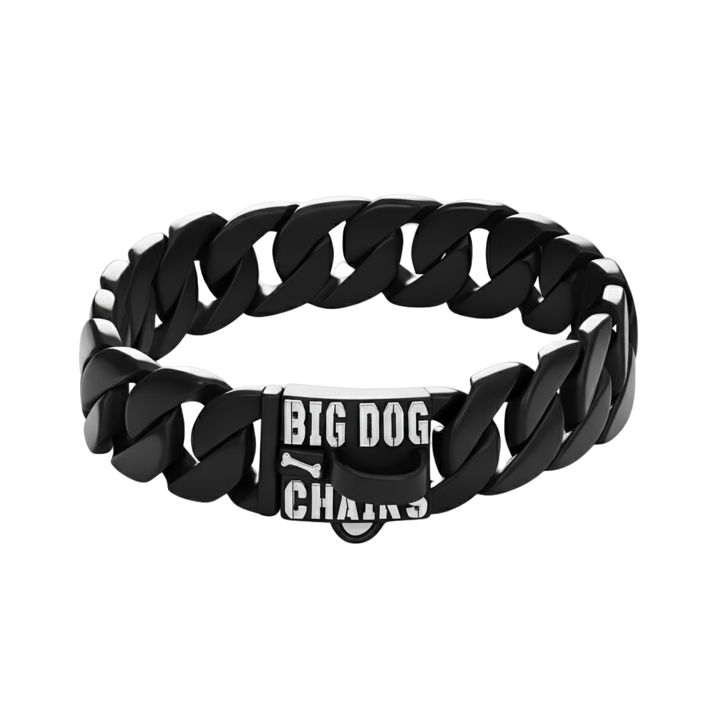 THE HUNTER 1.75 Inch Black Cuban Link Dog Collar XXL - BIG DOG