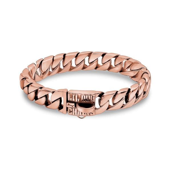 THE MIAMI ROSE 0.75 Inch Dog Collar - Rose Gold Cuban Link Premium