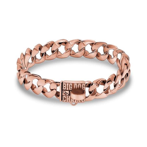 The Rio Rose 1.25 Inch Rose Gold Curb Link Dog Collar for Medium to Large Dogs 14-30 Inch Neck Premium Quality - BIG DOG CHAINS®