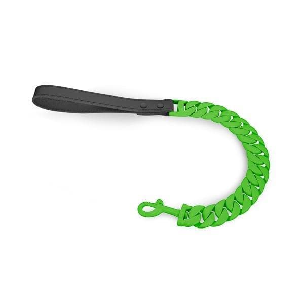 Hulk Leash 1.25 Inch Green Cuban Link Premium Leather Handle for Large Dogs - BIG DOG CHAINS®