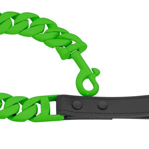 Hulk Leash Green Cuban Link XL Lead Premium Leather Handle for Strong Dogs - BIG DOG CHAINS®