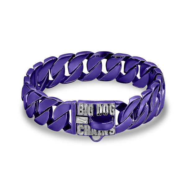 THE THANOS dog collar featuring chrome purple candy coat finish with extra thick Cuban links for XXL dogs 22-35 inch neck - BIG DOG CHAINS® Colors Collection