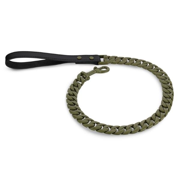 The Marine Leash 1 Inch OD Green Olive Drab Cuban Link Dog Leash Available in 26 30 36 Inch Lengths Premium Quality - BIG DOG CHAINS®
