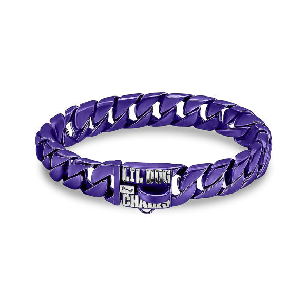 THE ULTRAVIOLET dog collar featuring chrome purple candy coat finish with Cuban links for XSmall dogs 7-14 inch neck - BIG DOG CHAINS® Colors Collection