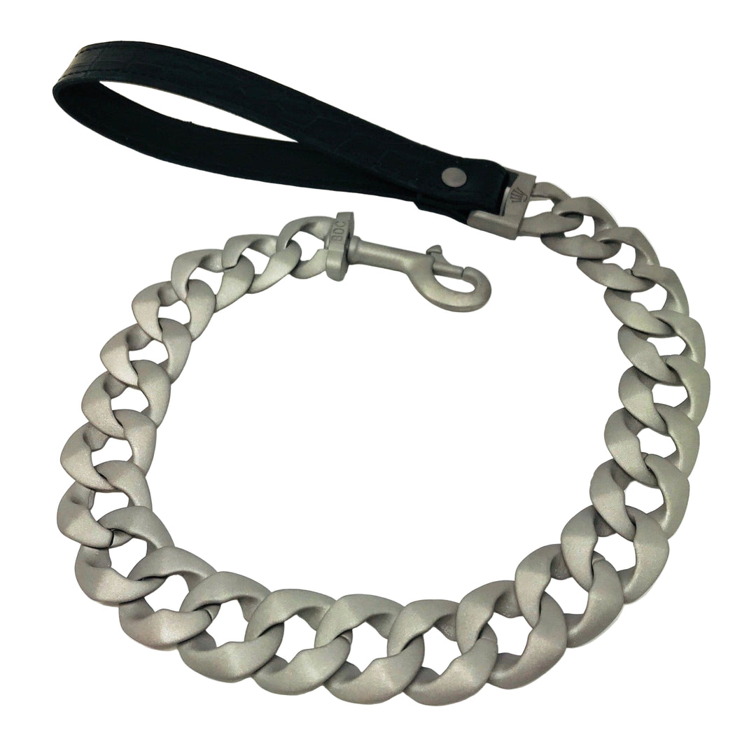 Commander Leash 1.25 Inch Matte Finish Cuban Link Premium Leather Handle for Large Dogs Up to 80 Lbs - BIG DOG CHAINS®