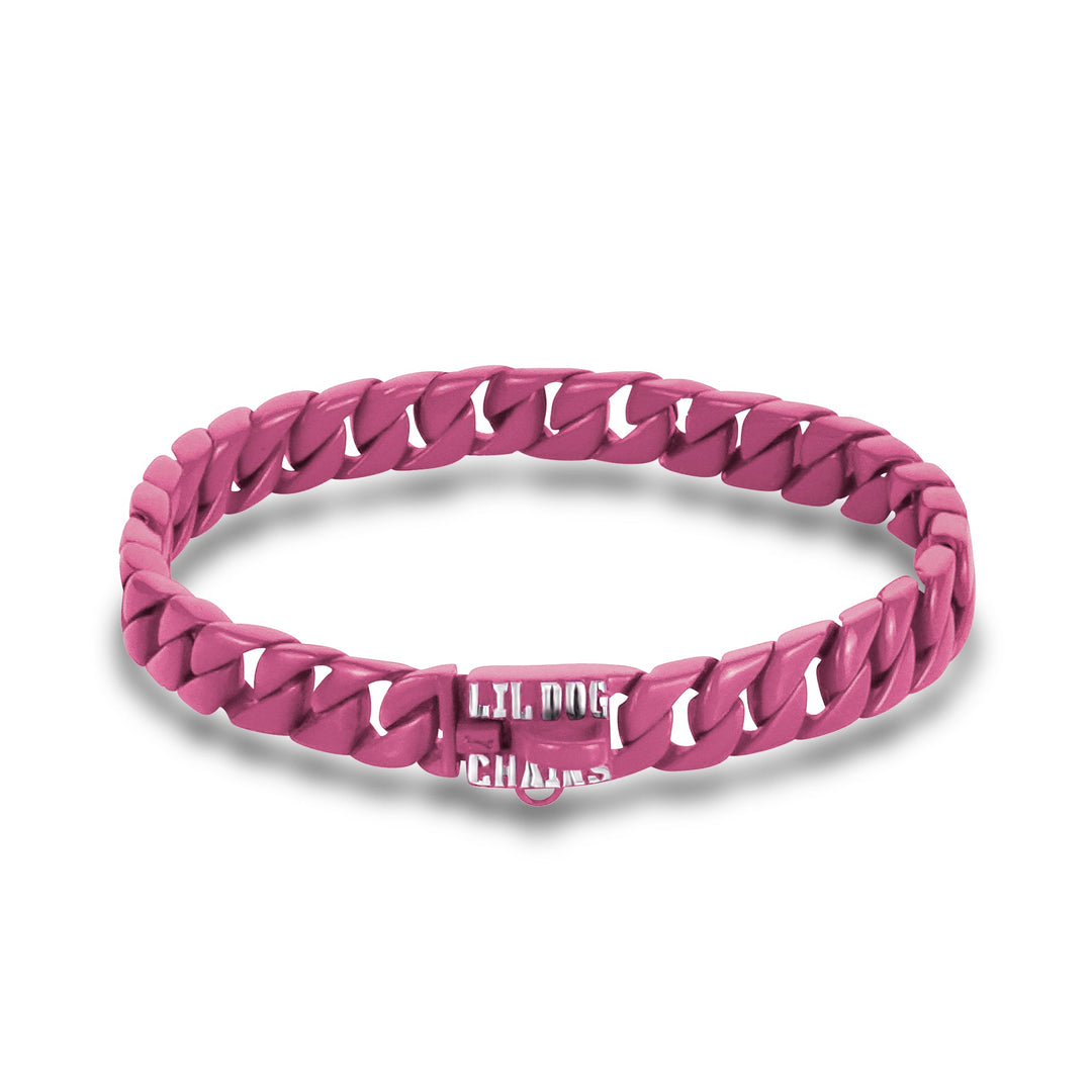 Little Barbie dog collar featuring sweet pink Cuban link design for XSmall dogs 7-14 inch neck - BIG DOG CHAINS® pink luxury collection