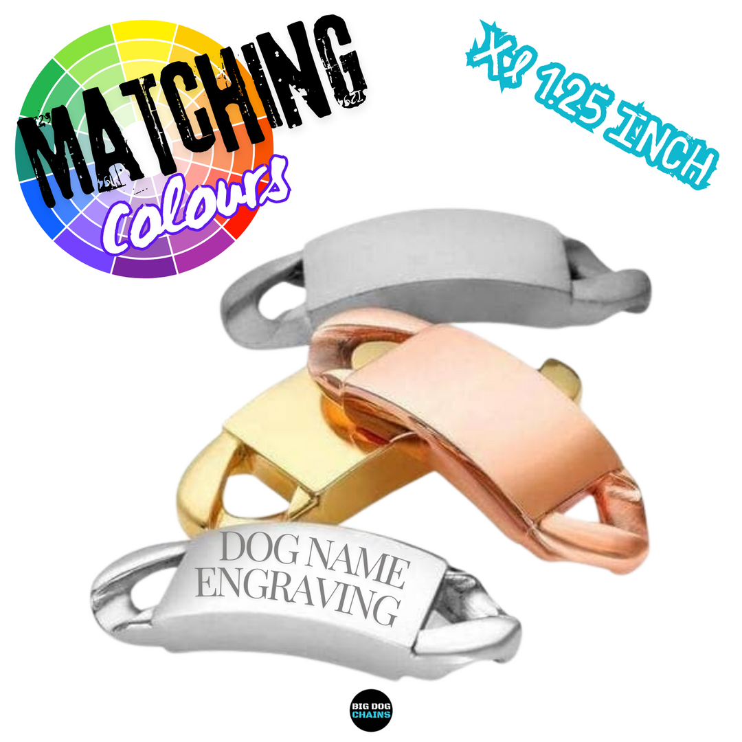 ENGRAVED ID LINK XL featuring 1.25 inch size with custom front engraving for BIG DOG CHAINS® dog collars - premium stainless steel accessory