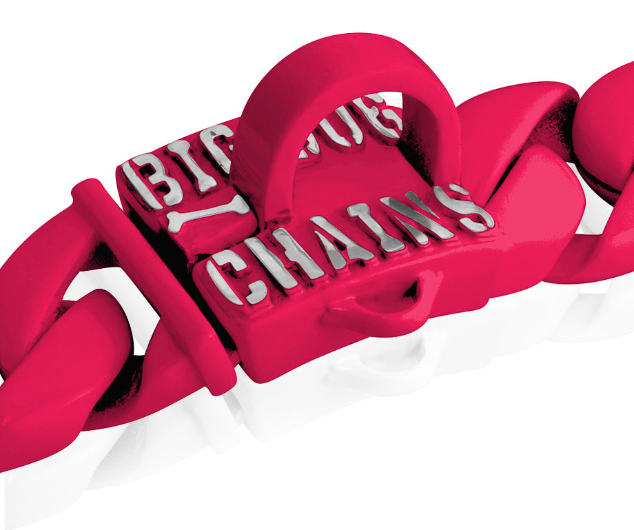 THE BUBBLEGUM dog collar featuring custom pink finish with extra thick 1.25 inch Cuban links for XL dogs over 35 pounds - BIG DOG CHAINS® work of art collection