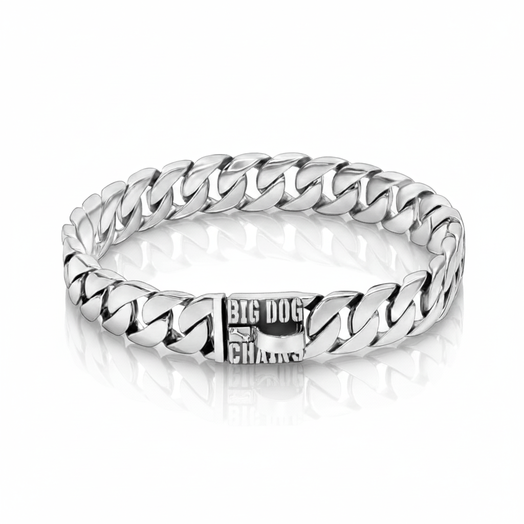THE CAESAR dog collar featuring 1 inch Cuban link design with polished finish for medium to large dogs 14-30 inch neck - BIG DOG CHAINS® premium collection