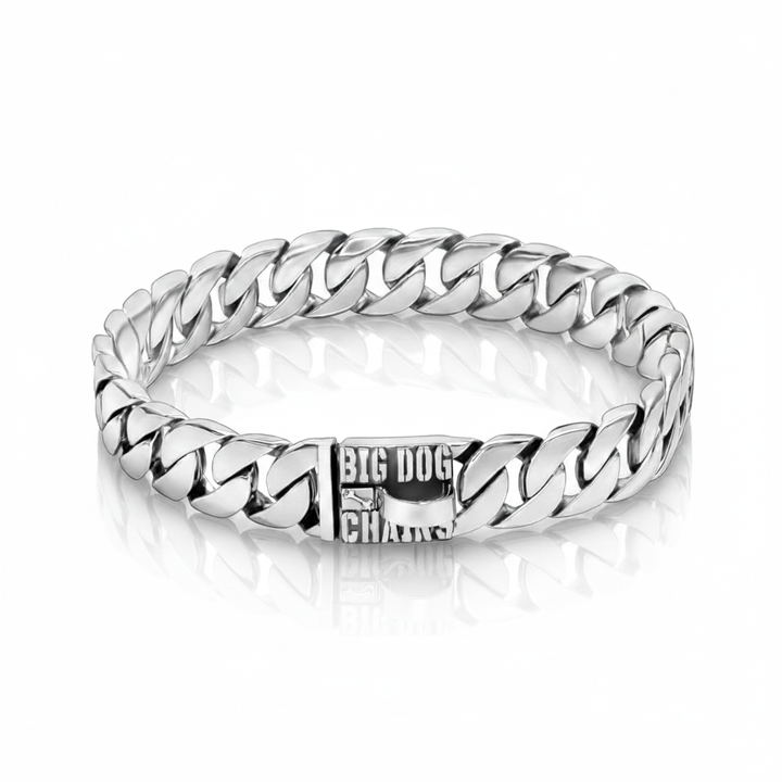 THE CAESAR dog collar featuring 1 inch Cuban link design with polished finish for medium to large dogs 14-30 inch neck - BIG DOG CHAINS® premium collection