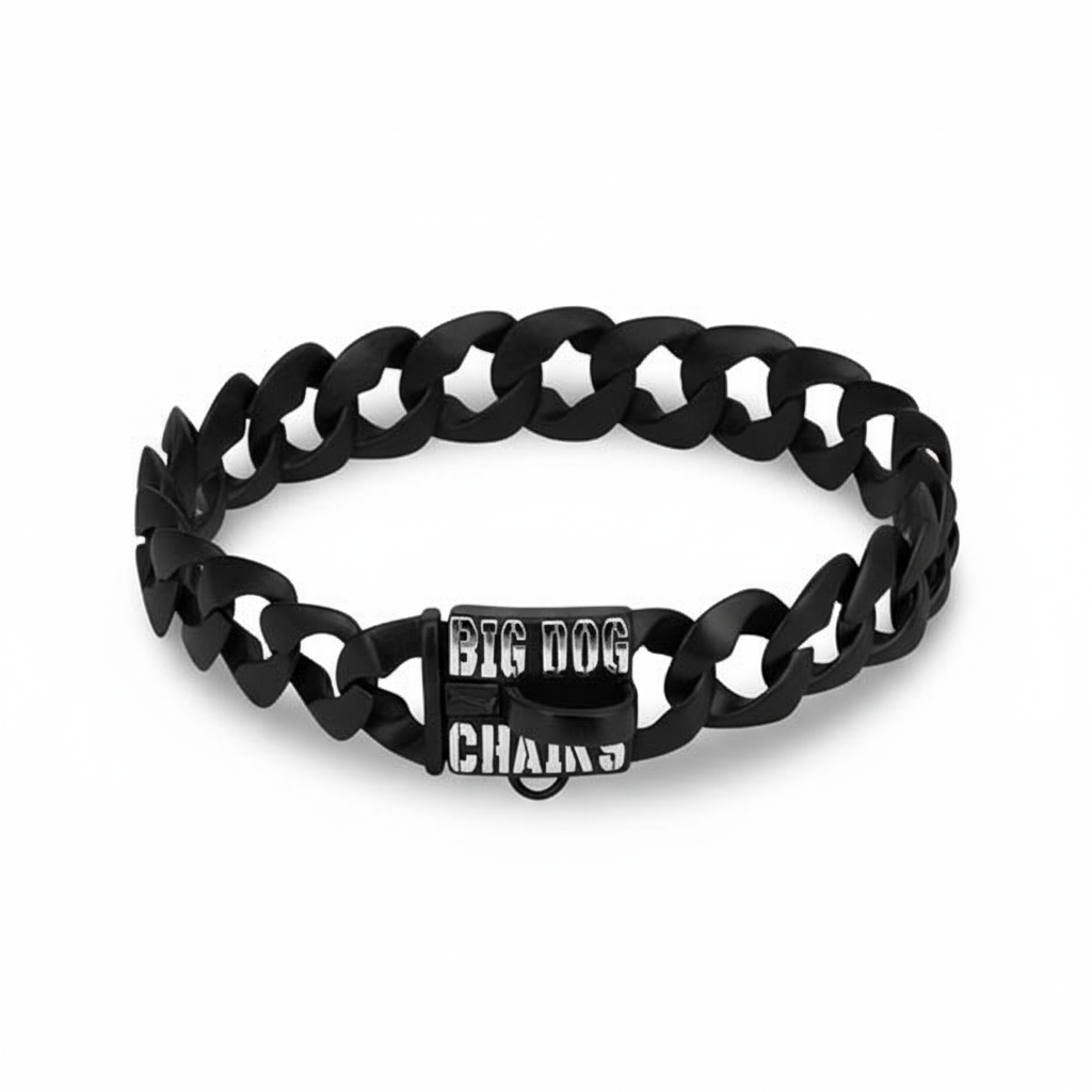 THE MAMBA dog collar featuring black stainless steel with strongest powder coat finish for large dogs 14-30 inch neck - BIG DOG CHAINS® custom premium collection