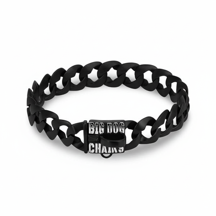 THE MAMBA dog collar featuring black stainless steel with strongest powder coat finish for large dogs 14-30 inch neck - BIG DOG CHAINS® custom premium collection