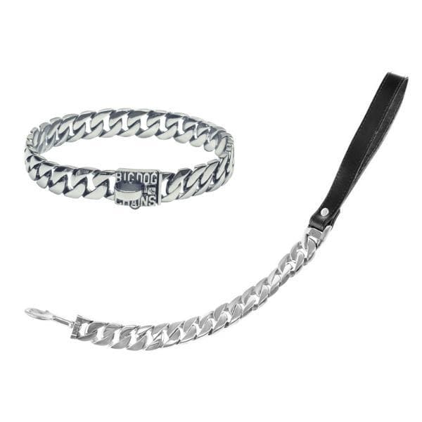 CAESAR XL Luxury Dog Collar and Leash Set Cuban Link Stainless Steel Chain Collars for Large and Strong Dogs Custom Fitted and Built for Tough Dogs - BIG DOG CHAINS