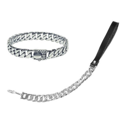 CAESAR XL Luxury Dog Collar and Leash Set Cuban Link Stainless Steel Chain Collars for Large and Strong Dogs Custom Fitted and Built for Tough Dogs - BIG DOG CHAINS
