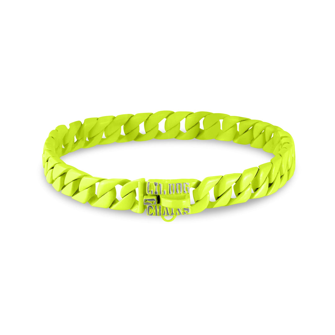 Neon Nights dog collar featuring vibrant neon yellow finish with Cuban links for XSmall dogs 7-14 inch neck - BIG DOG CHAINS® Colors Collection