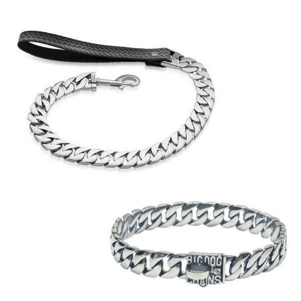 Cuban Link Stainless Steel and Gold Dog Collar and Leash BIG DOG CHAINS BIG DOG CHAINS