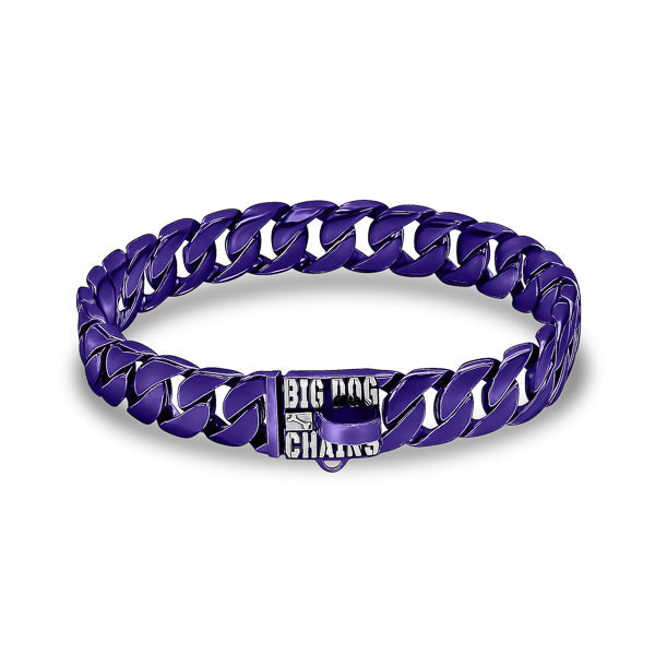 THE GUARDIAN dog collar featuring chrome purple candy coat finish with Cuban links for medium dogs 14-22 inch neck - BIG DOG CHAINS® Colors Collection